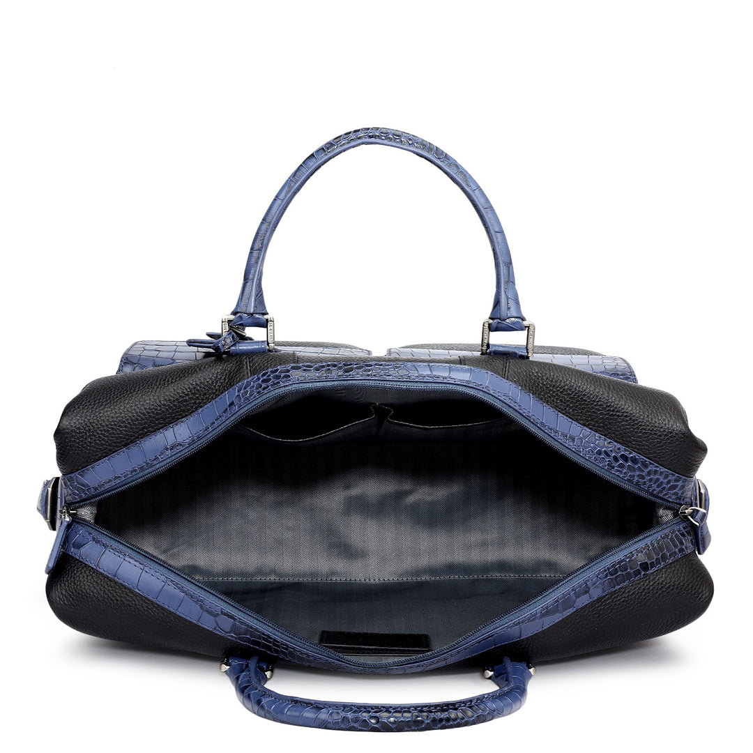 Wax Croco Leather Luggage - Black