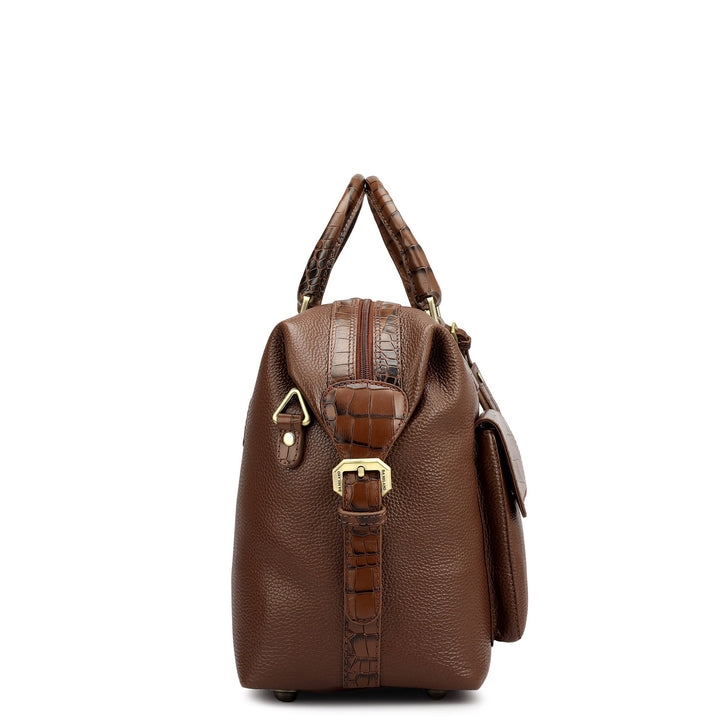 Wax Croco Leather Luggage - Espresso