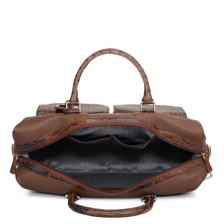 Wax Croco Leather Luggage - Espresso