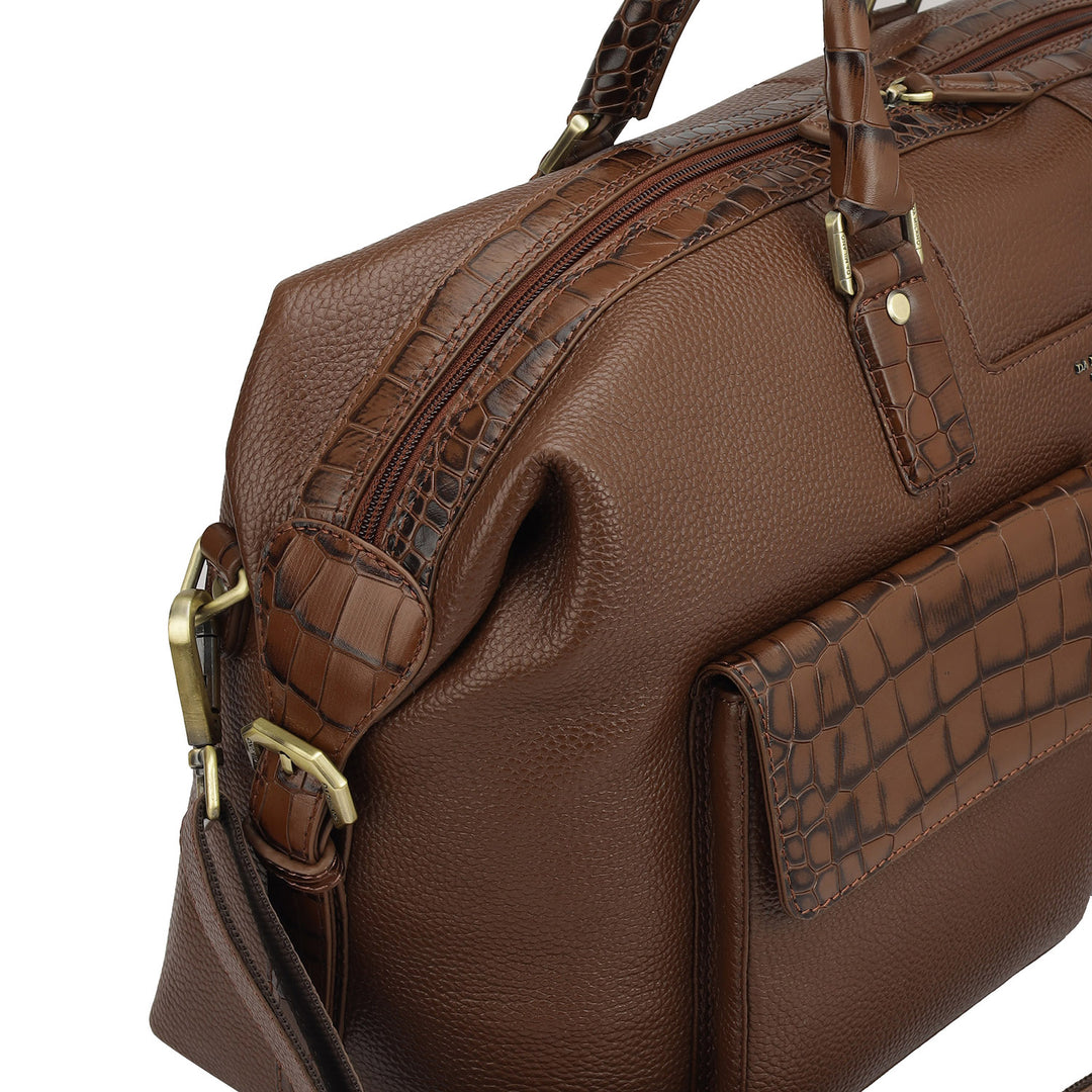 Wax Croco Leather Luggage - Espresso