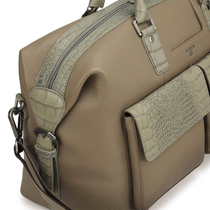 Wax Croco Leather Luggage - Greyish Taupe