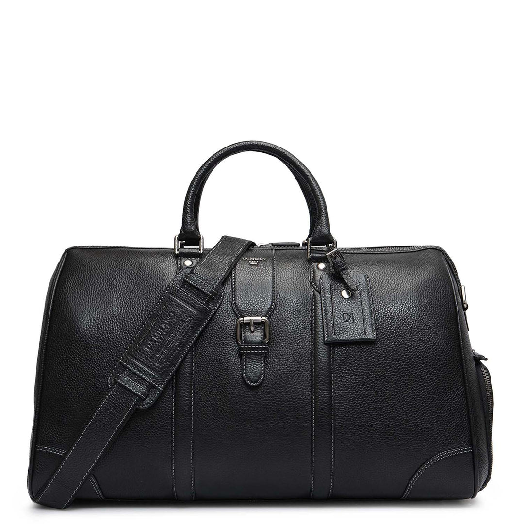 Wax Leather Luggage with Shoe Compartment - Black