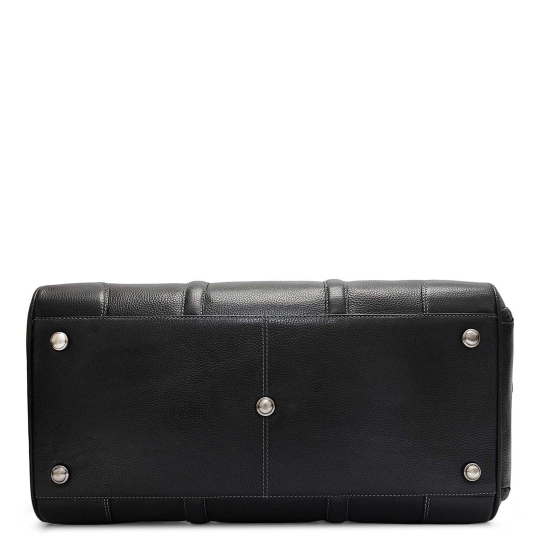 Wax Leather Luggage with Shoe Compartment - Black