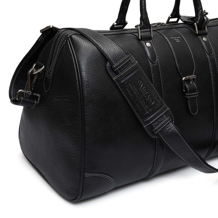 Wax Leather Luggage with Shoe Compartment - Black