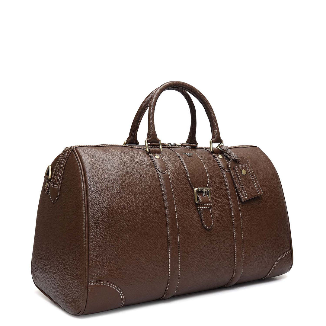 Wax Leather Luggage with Shoe Compartment - Mocha