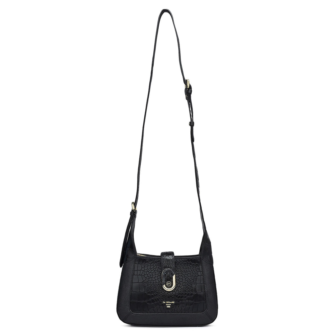 Small Croco Franzy Leather Sling - Black