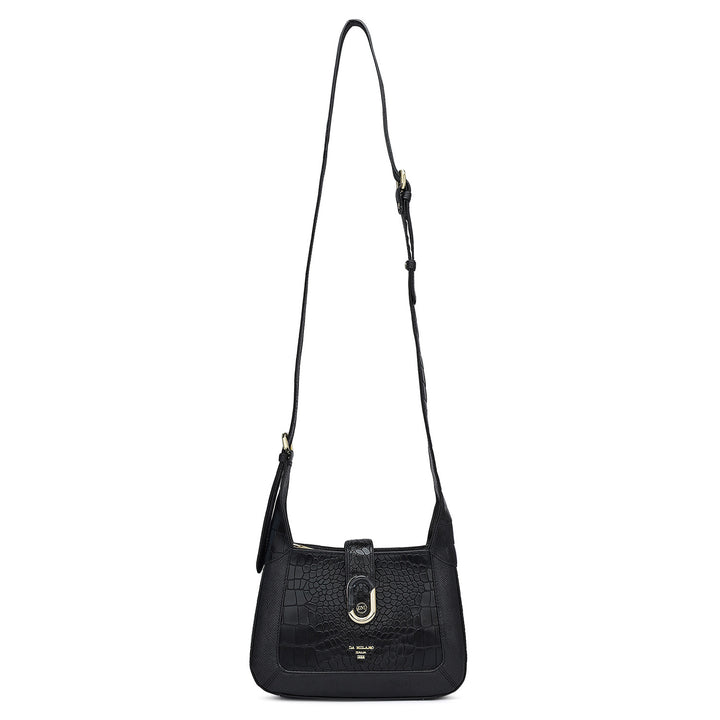 Small Croco Franzy Leather Sling - Black