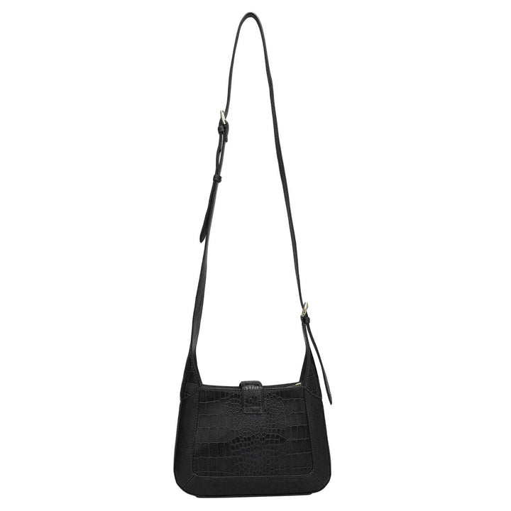 Small Croco Franzy Leather Sling - Black