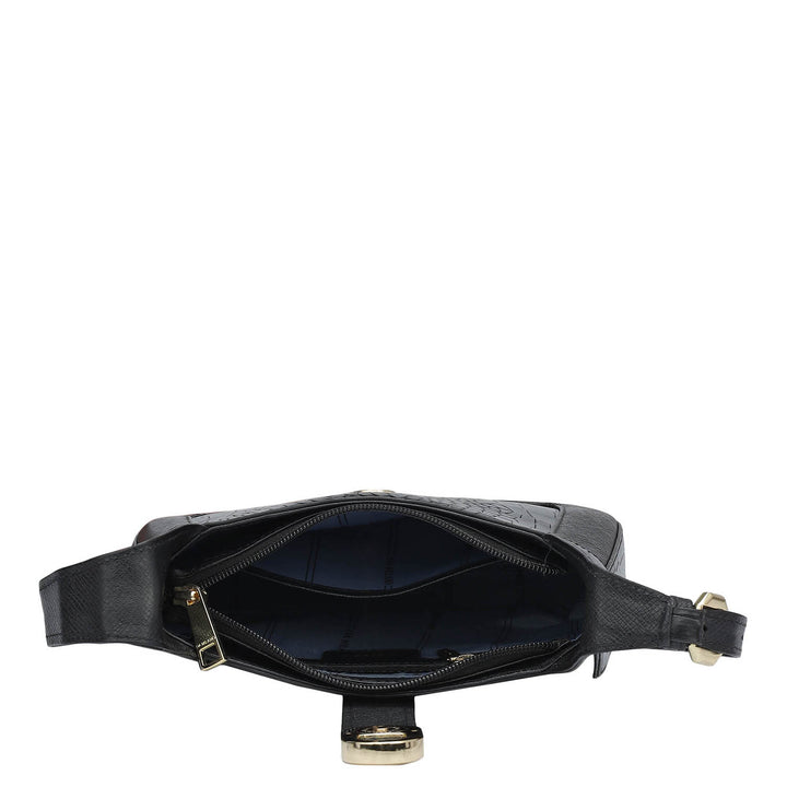 Small Croco Franzy Leather Sling - Black