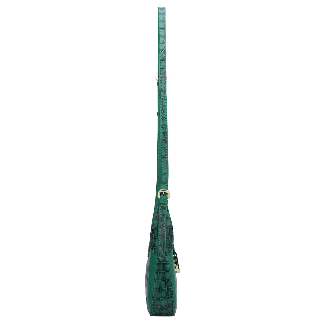 Small Croco Franzy Leather Sling - Green
