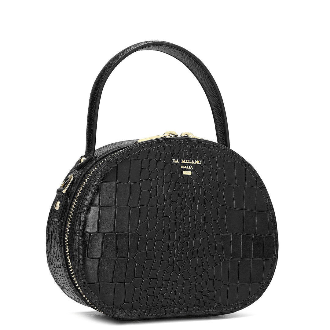 Small Croco Leather Sling - Black