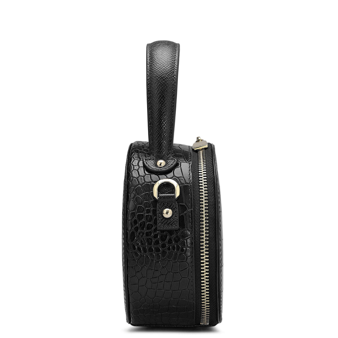 Small Croco Leather Sling - Black