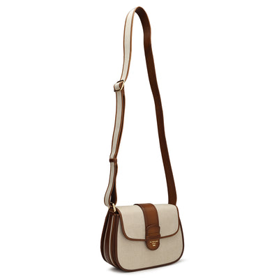 Small Canvas Leather Sling - Beige & Cognac