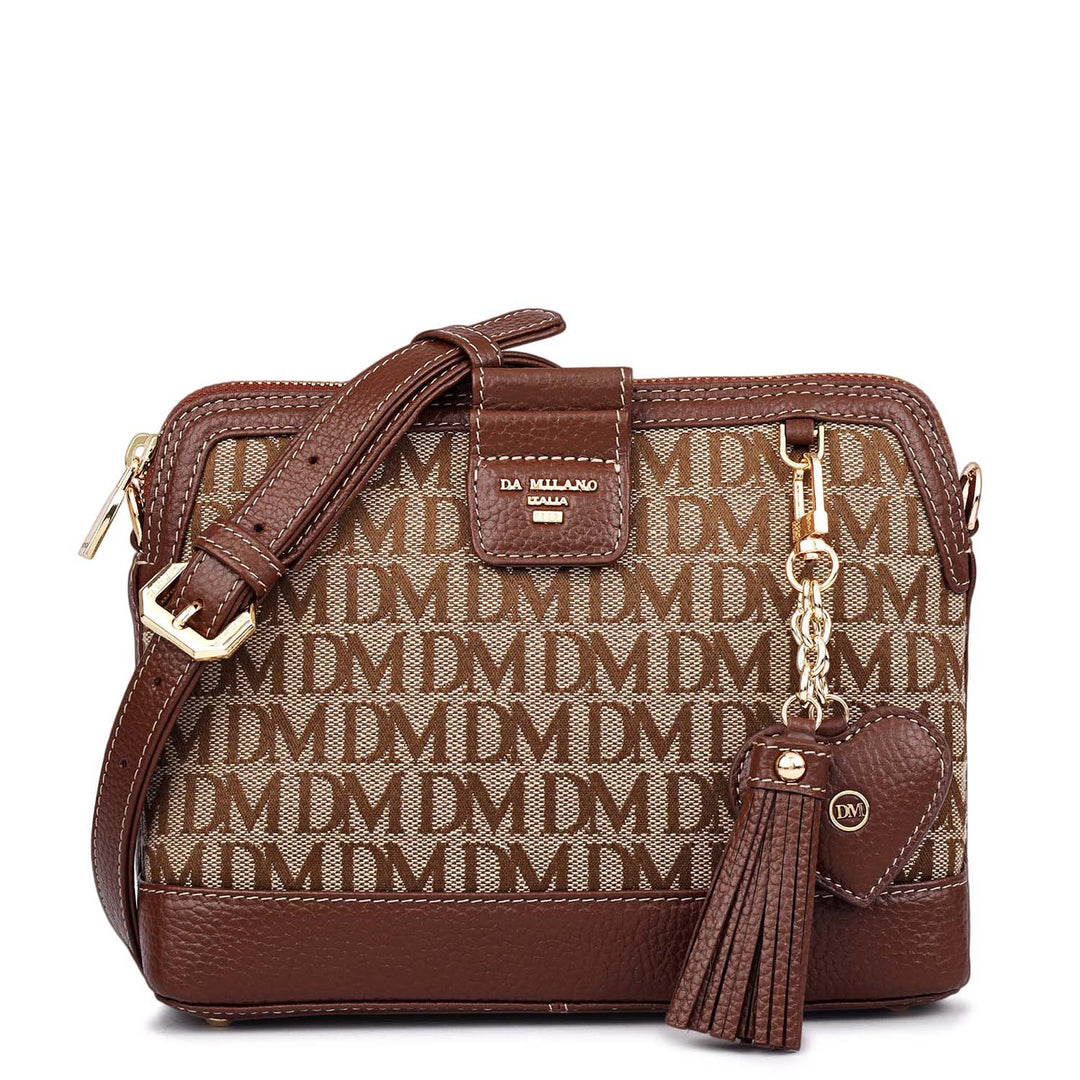 Small Canvas Wax Leather Sling - Beige & Espresso