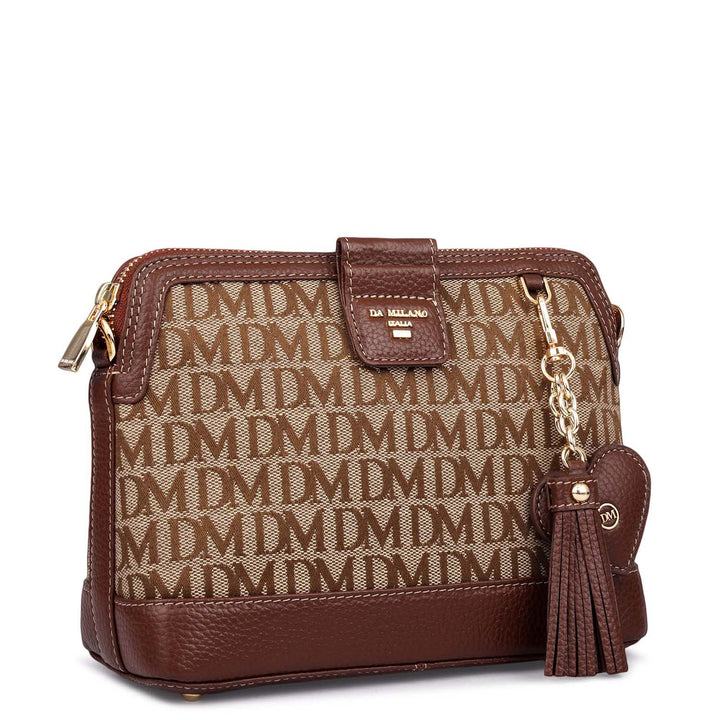 Small Canvas Wax Leather Sling - Beige & Espresso