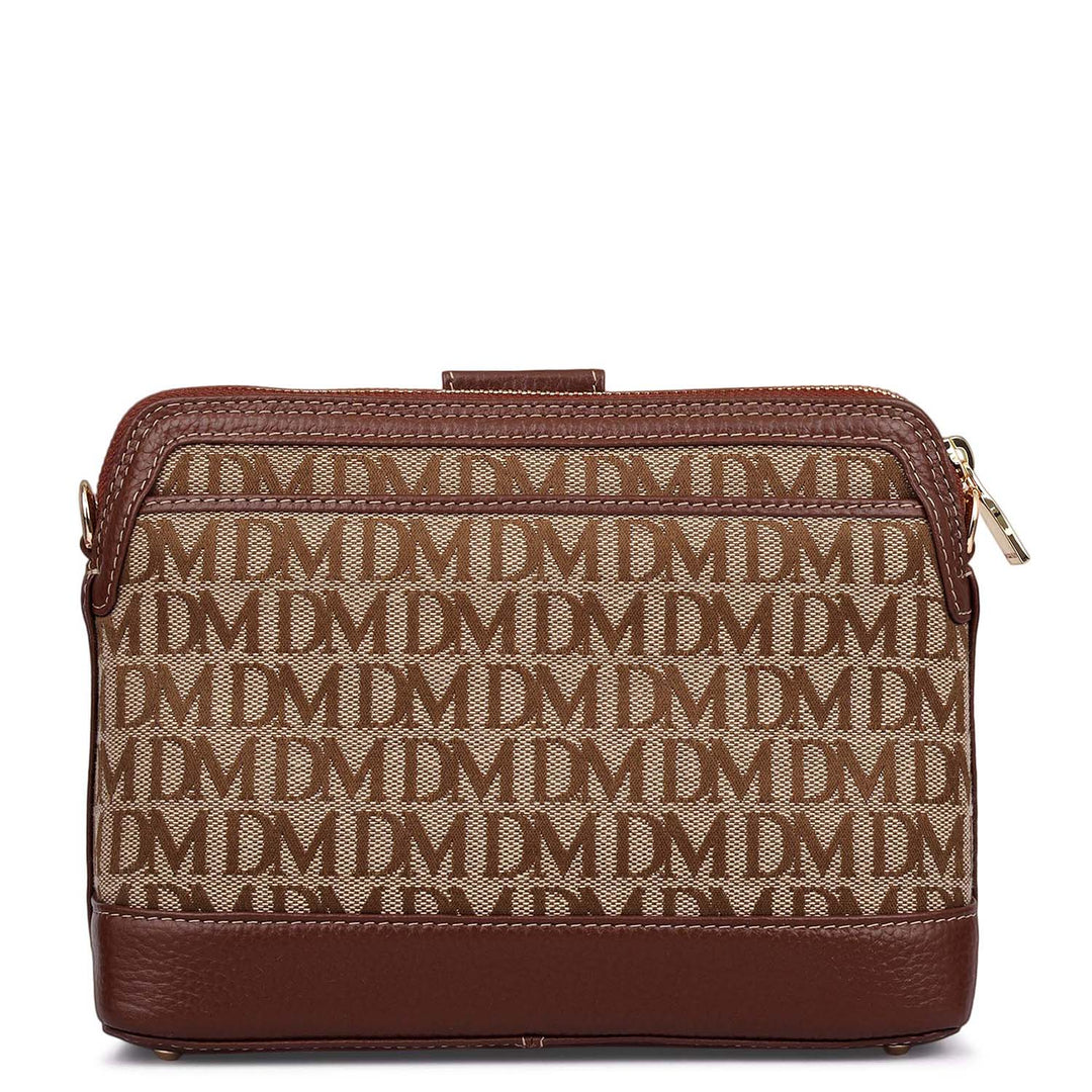 Small Canvas Wax Leather Sling - Beige & Espresso