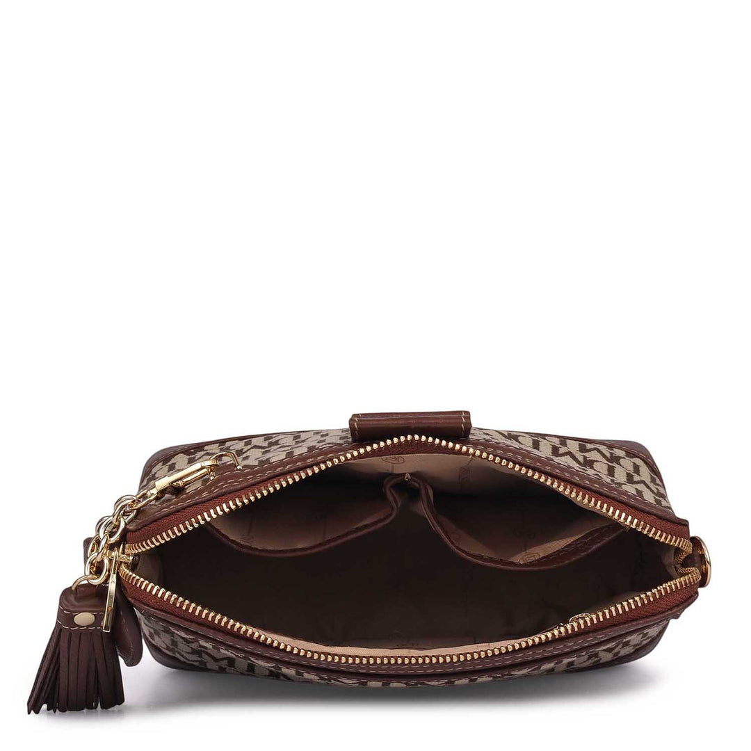 Small Canvas Wax Leather Sling - Beige & Espresso