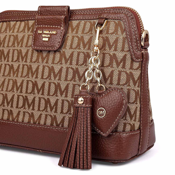 Small Canvas Wax Leather Sling - Beige & Espresso