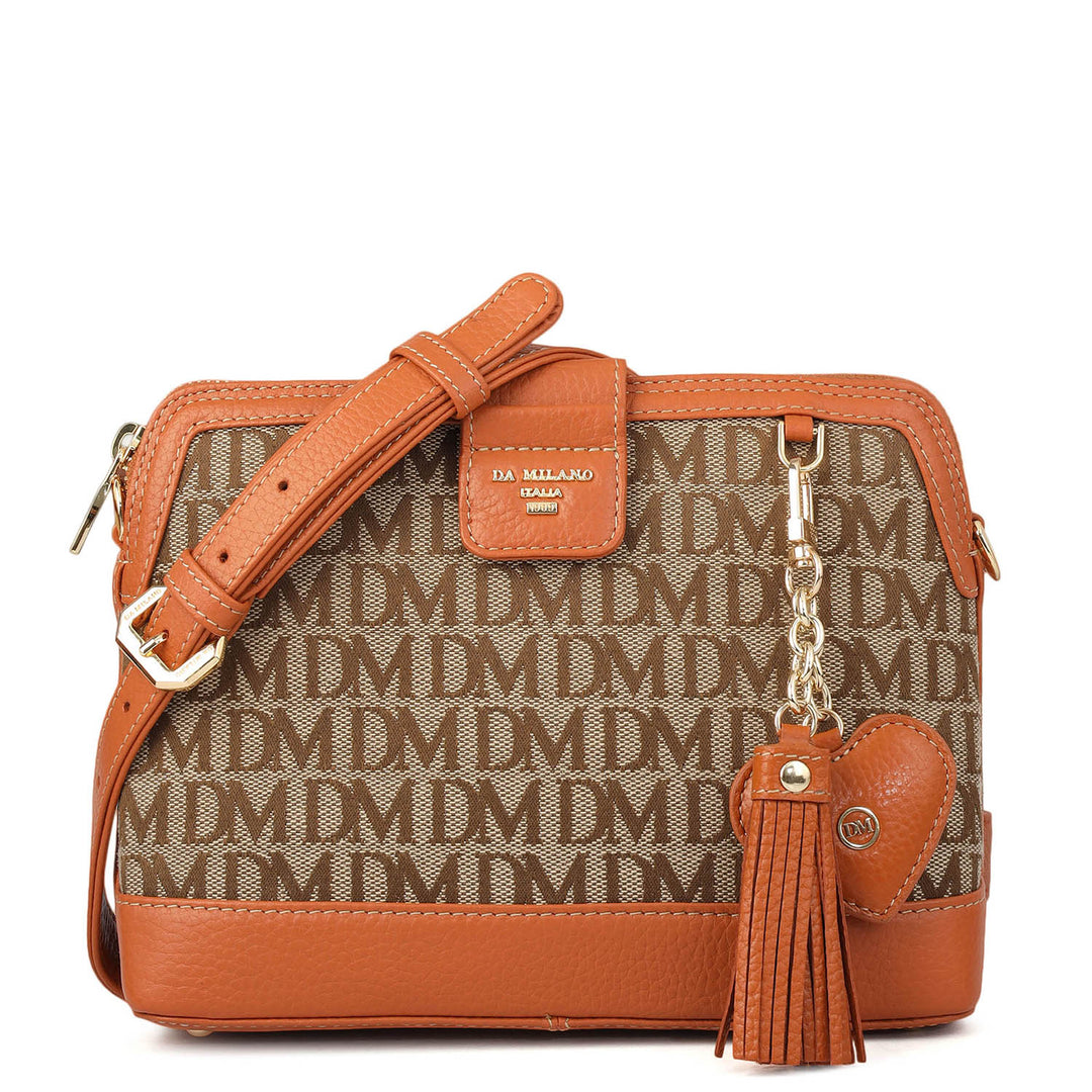 Small Canvas Wax Leather Sling - Beige & Orange