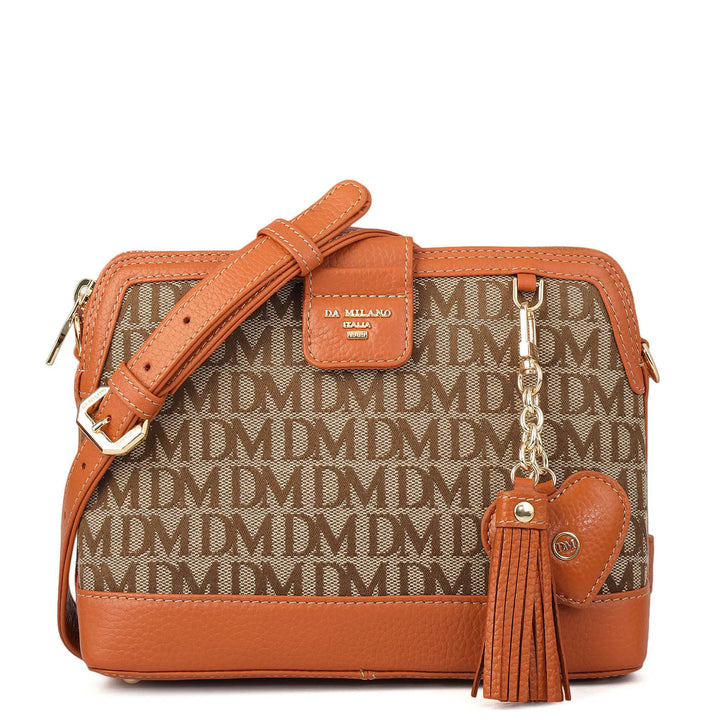 Small Canvas Wax Leather Sling - Beige & Orange