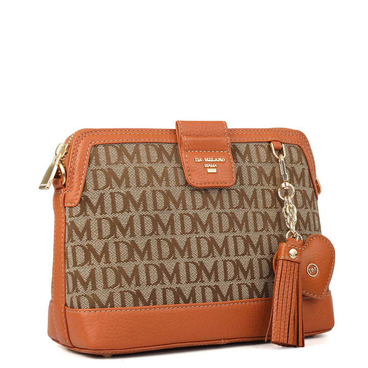 Small Canvas Wax Leather Sling - Beige & Orange