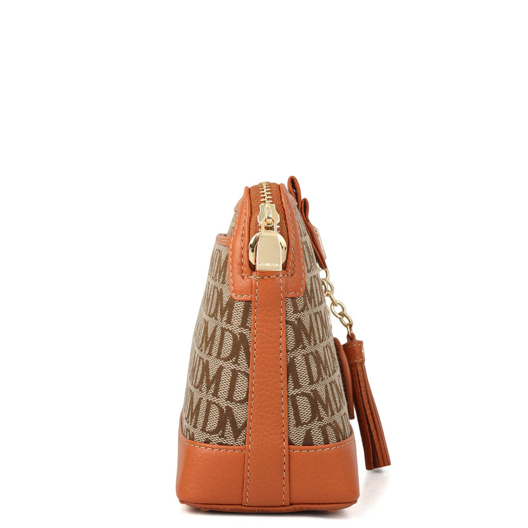 Small Canvas Wax Leather Sling - Beige & Orange