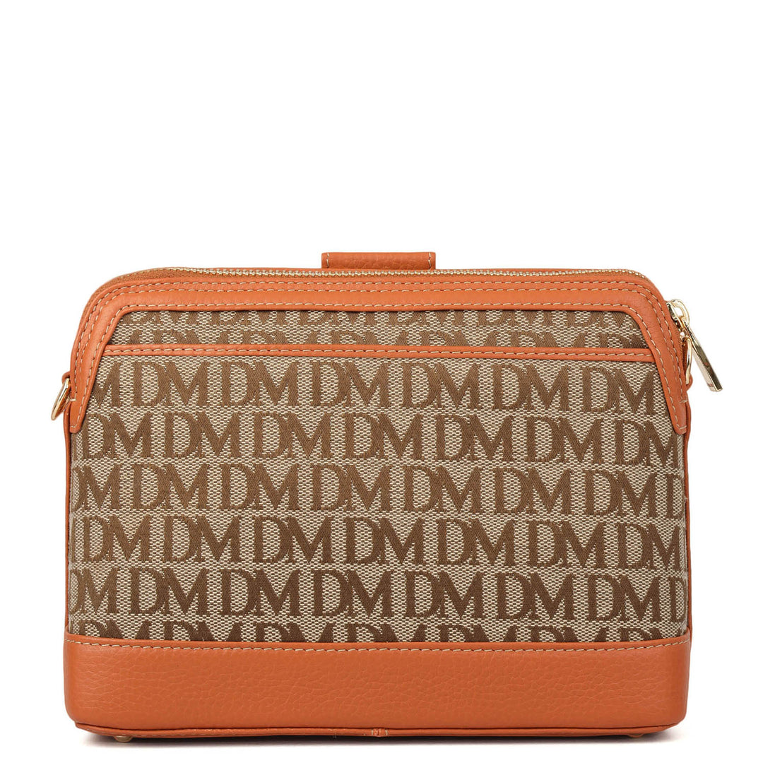 Small Canvas Wax Leather Sling - Beige & Orange