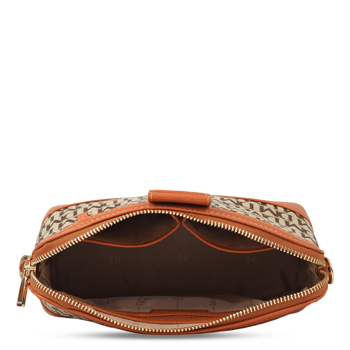 Small Canvas Wax Leather Sling - Beige & Orange