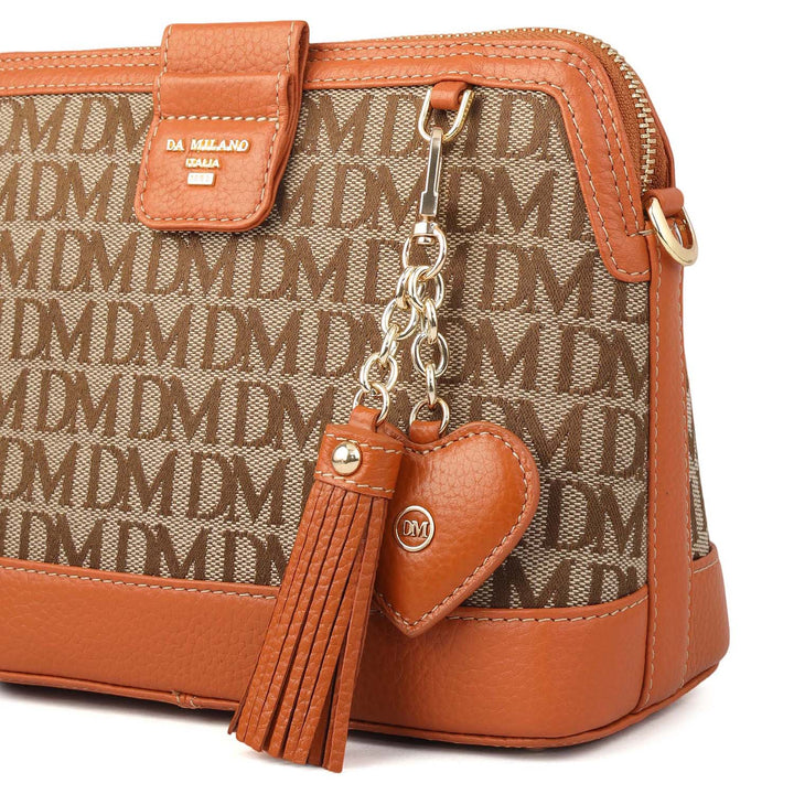 Small Canvas Wax Leather Sling - Beige & Orange