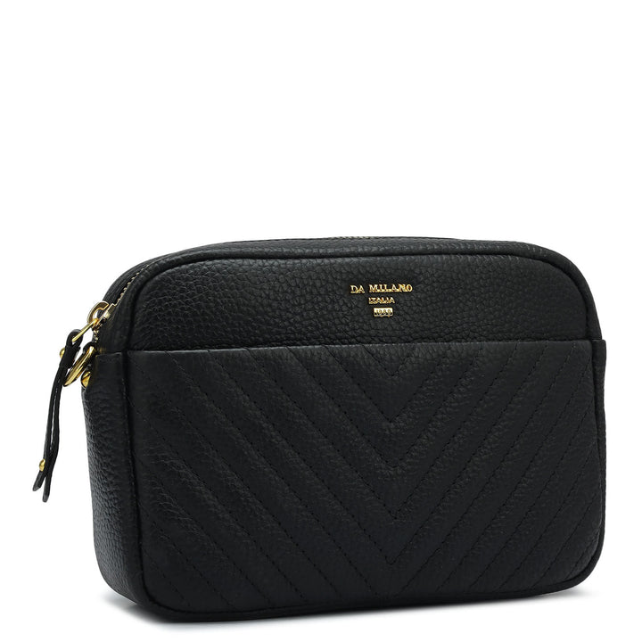 Small Quilting Wax Leather Sling - Black