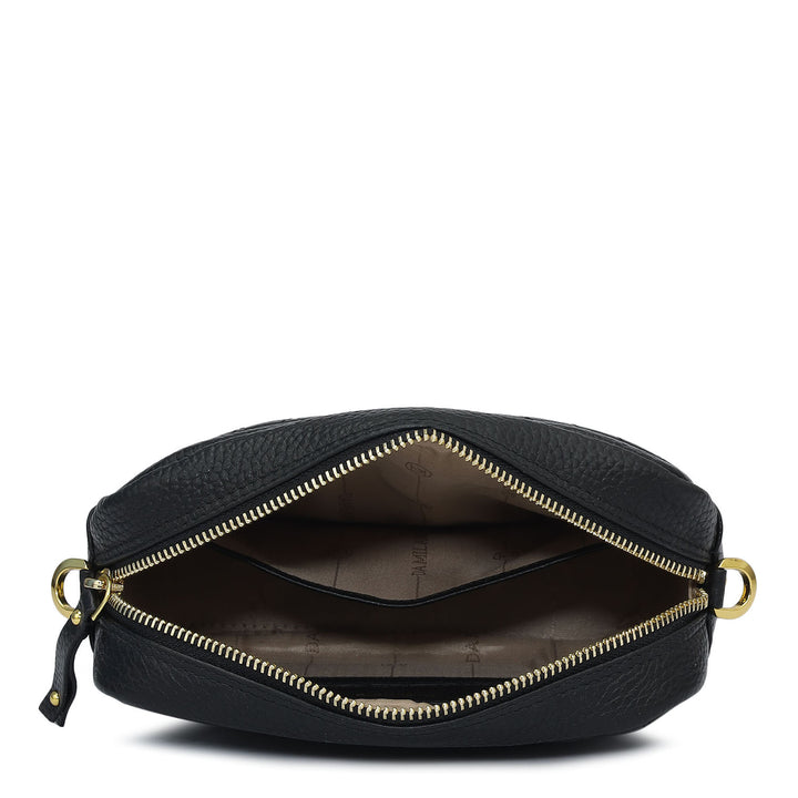 Small Quilting Wax Leather Sling - Black