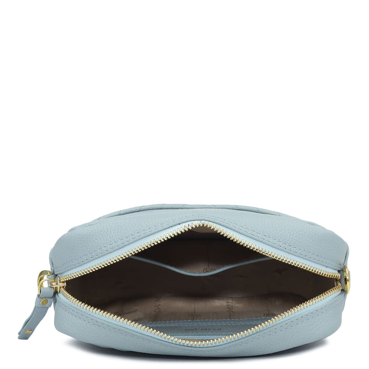 Small Quilting Wax Leather Sling - Sky Blue