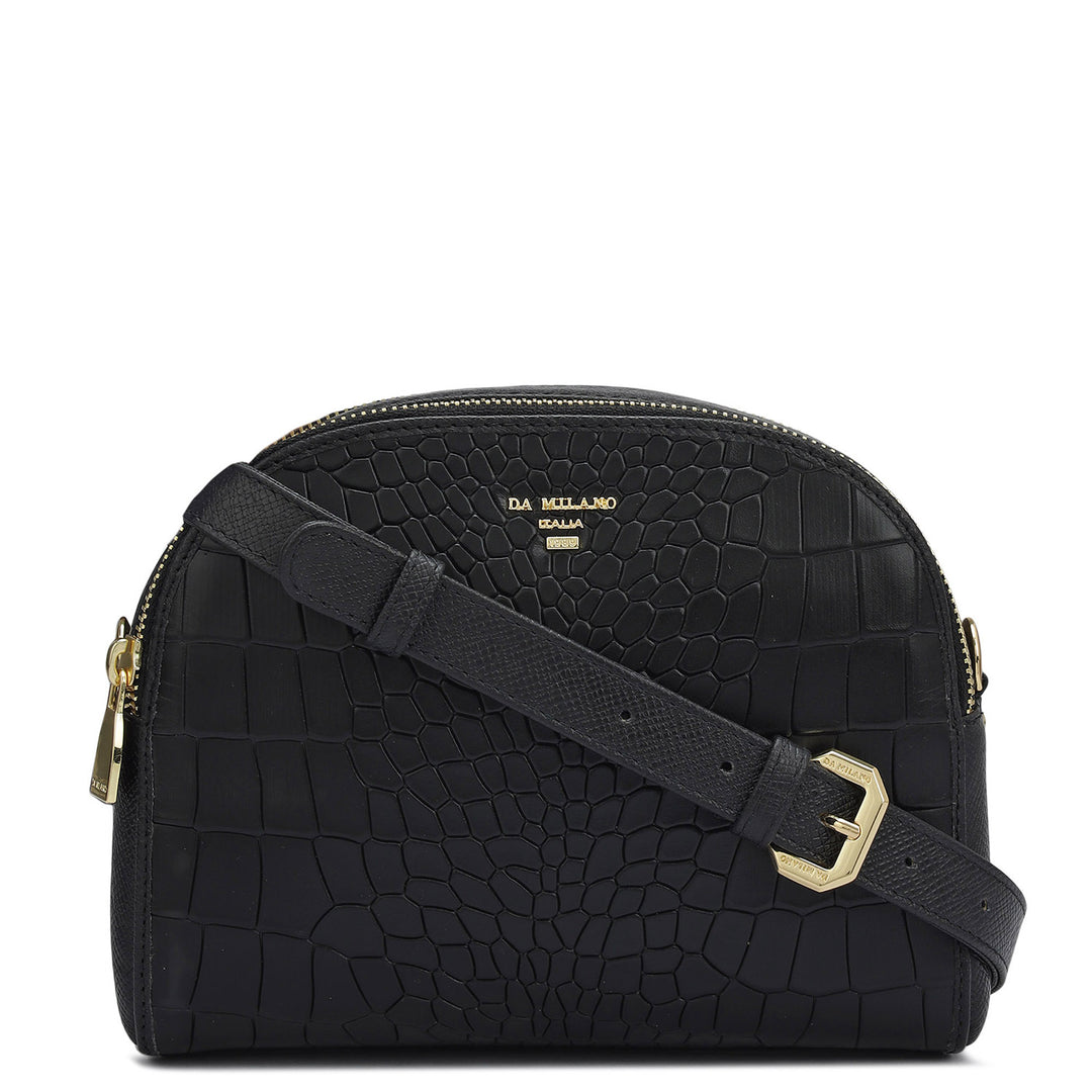 Small Croco Franzy Leather Sling - Black