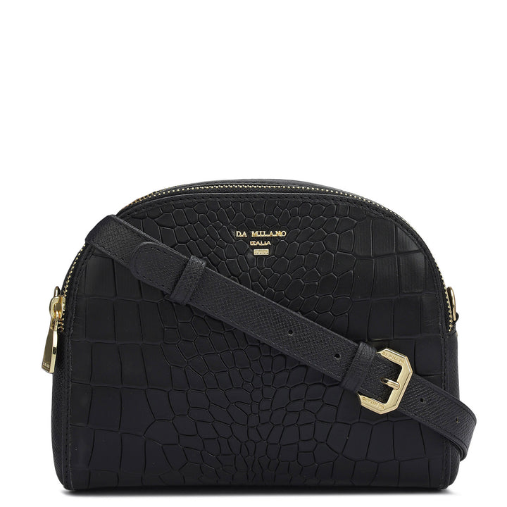 Small Croco Franzy Leather Sling - Black