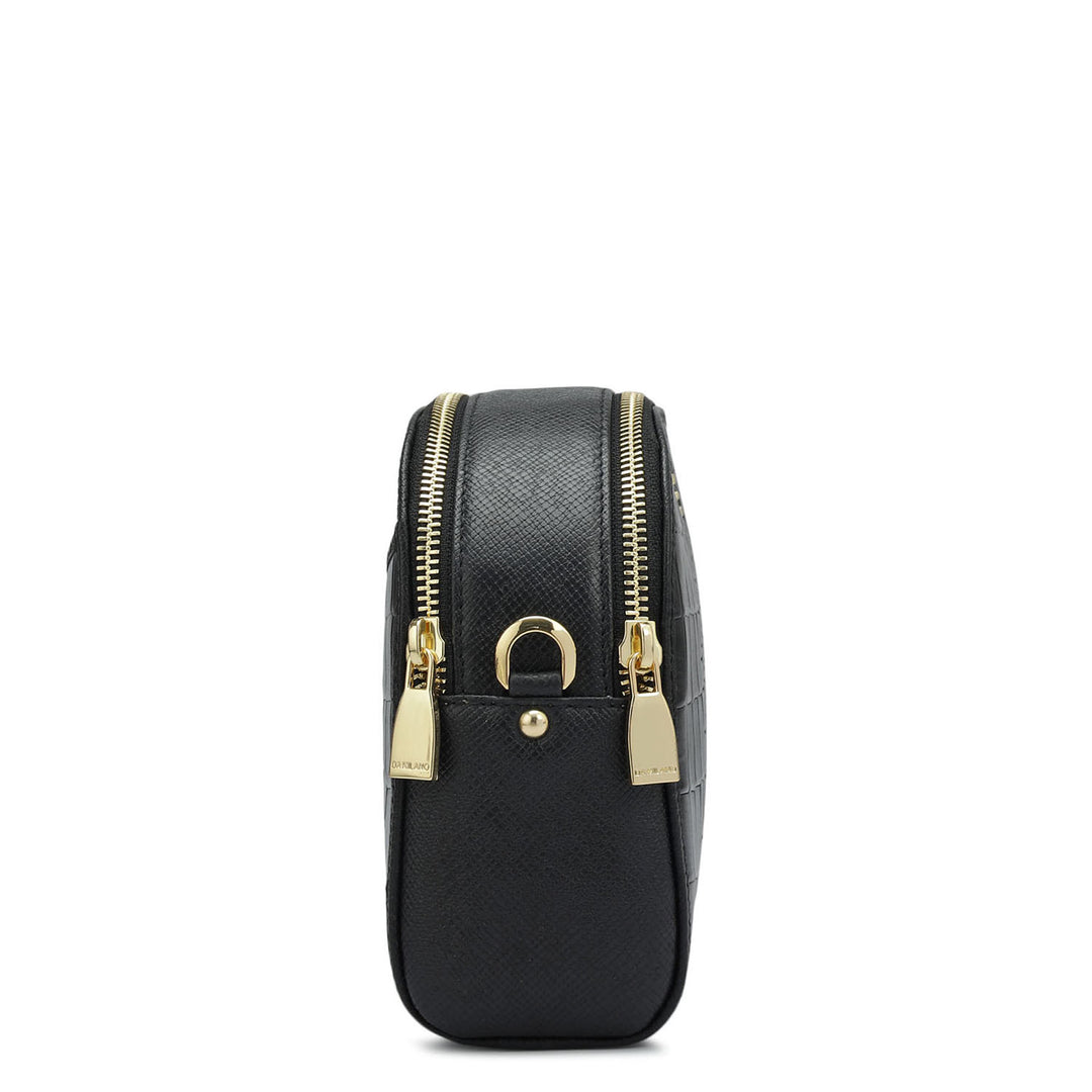 Small Croco Franzy Leather Sling - Black