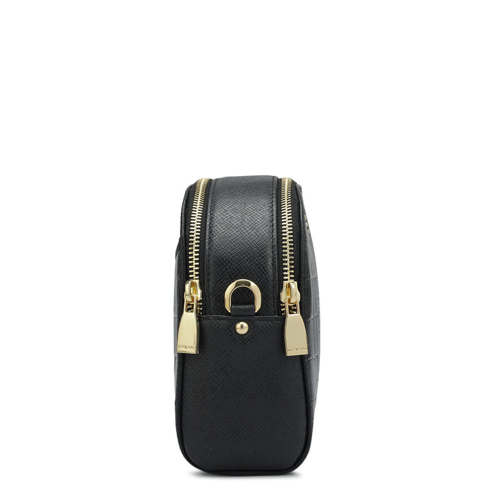 Small Croco Franzy Leather Sling - Black