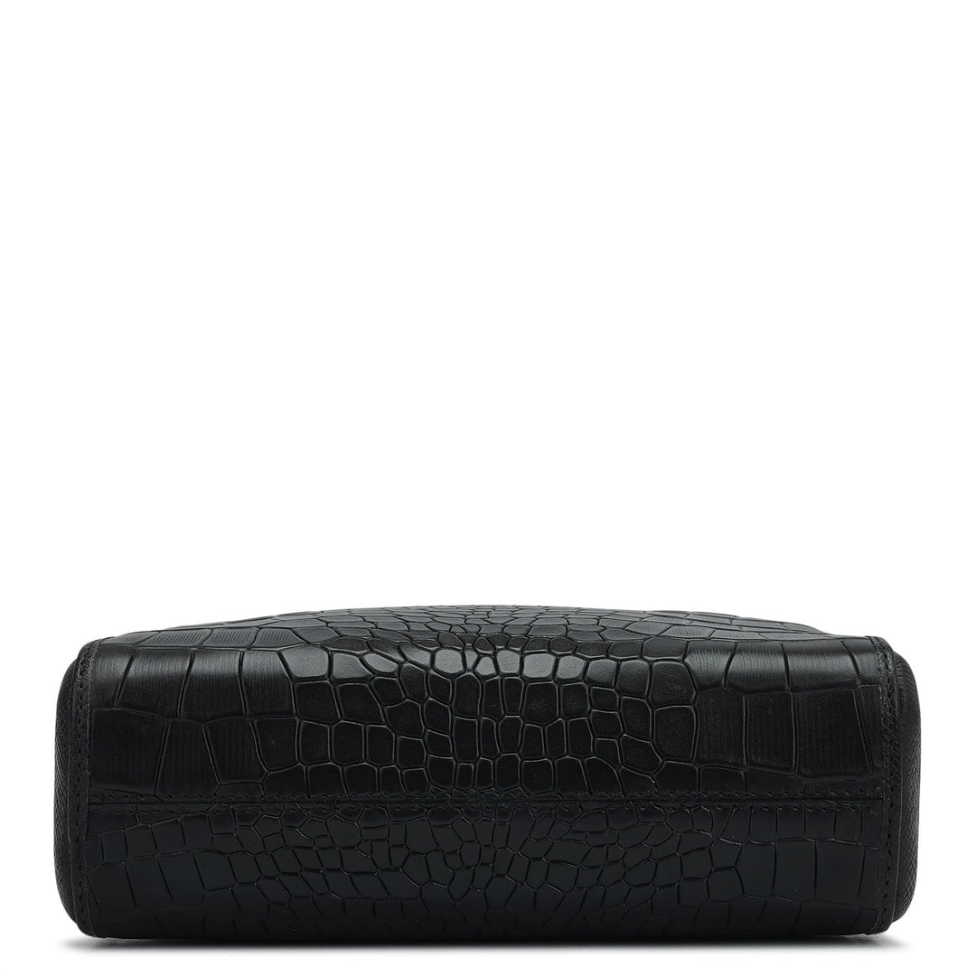 Small Croco Franzy Leather Sling - Black