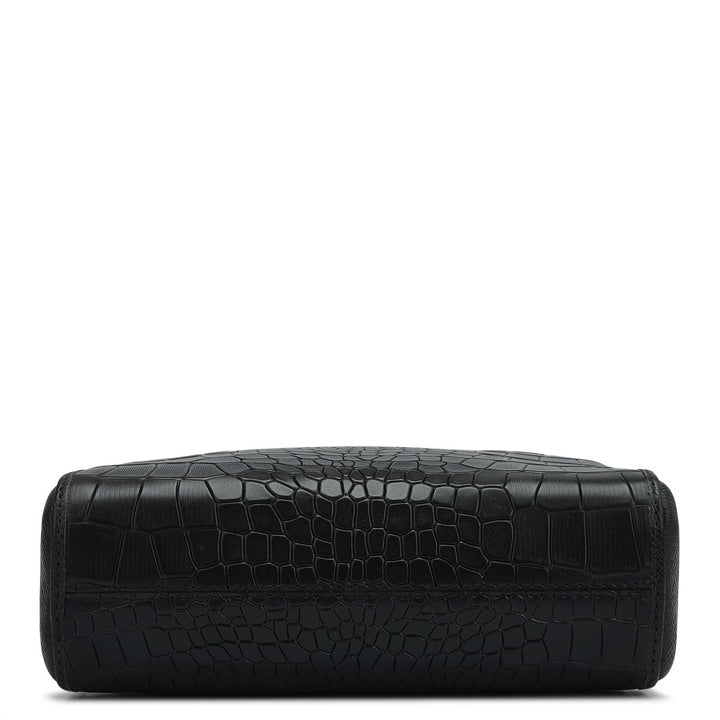 Small Croco Franzy Leather Sling - Black