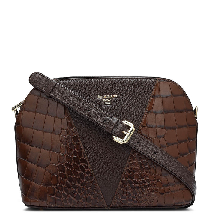 Small Croco Franzy Leather Sling - Brown
