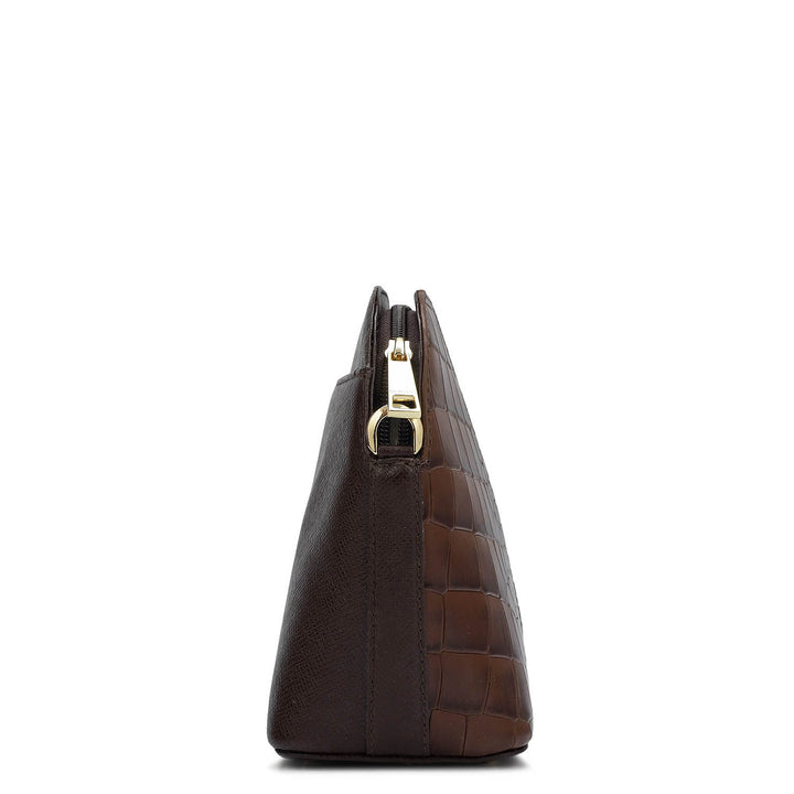 Small Croco Franzy Leather Sling - Brown