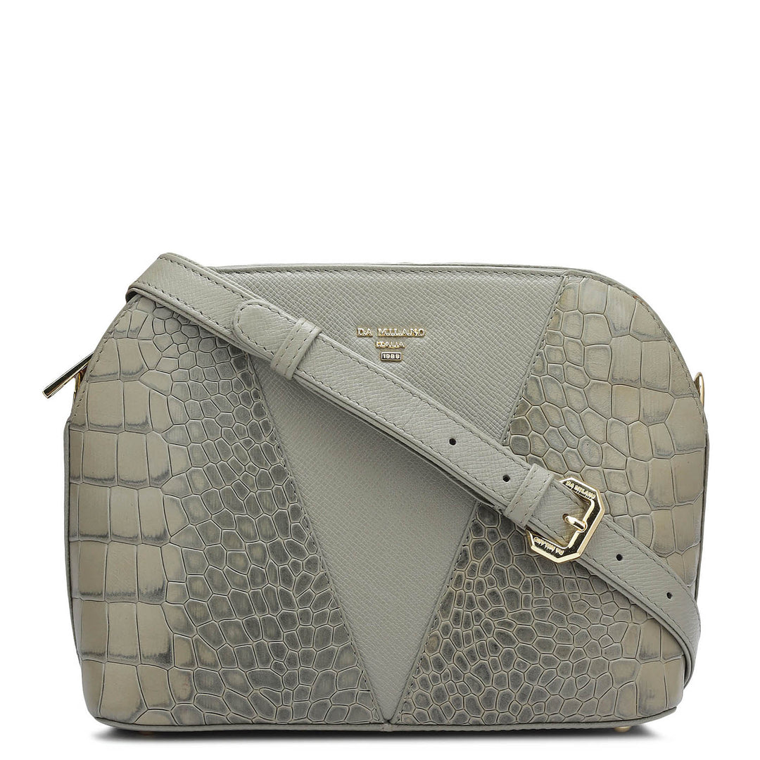 Small Croco Franzy Leather Sling - Stone Grey