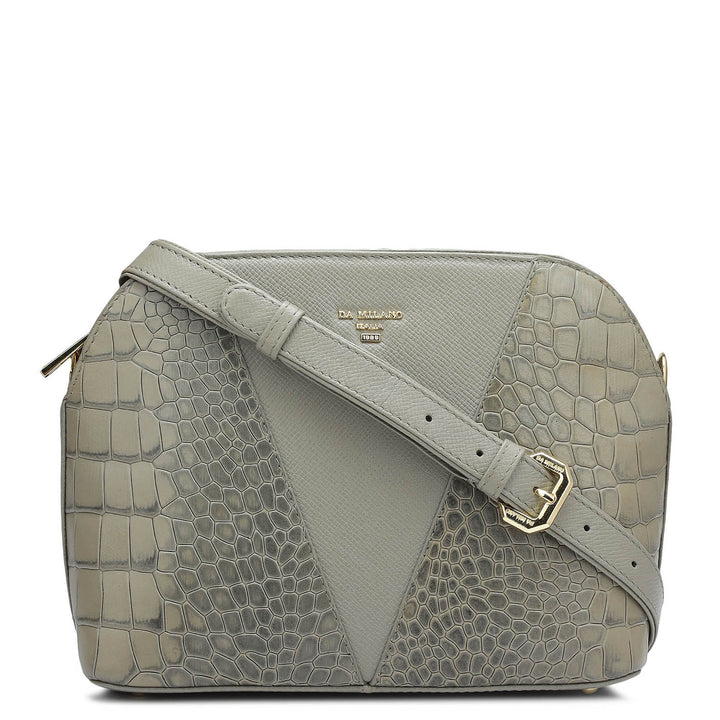 Small Croco Franzy Leather Sling - Stone Grey