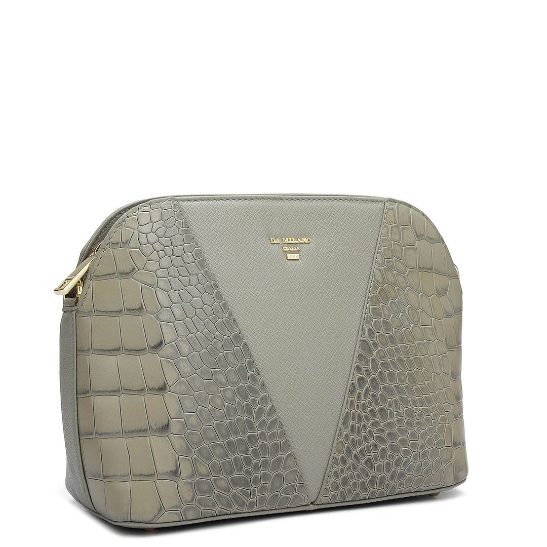 Small Croco Franzy Leather Sling - Stone Grey