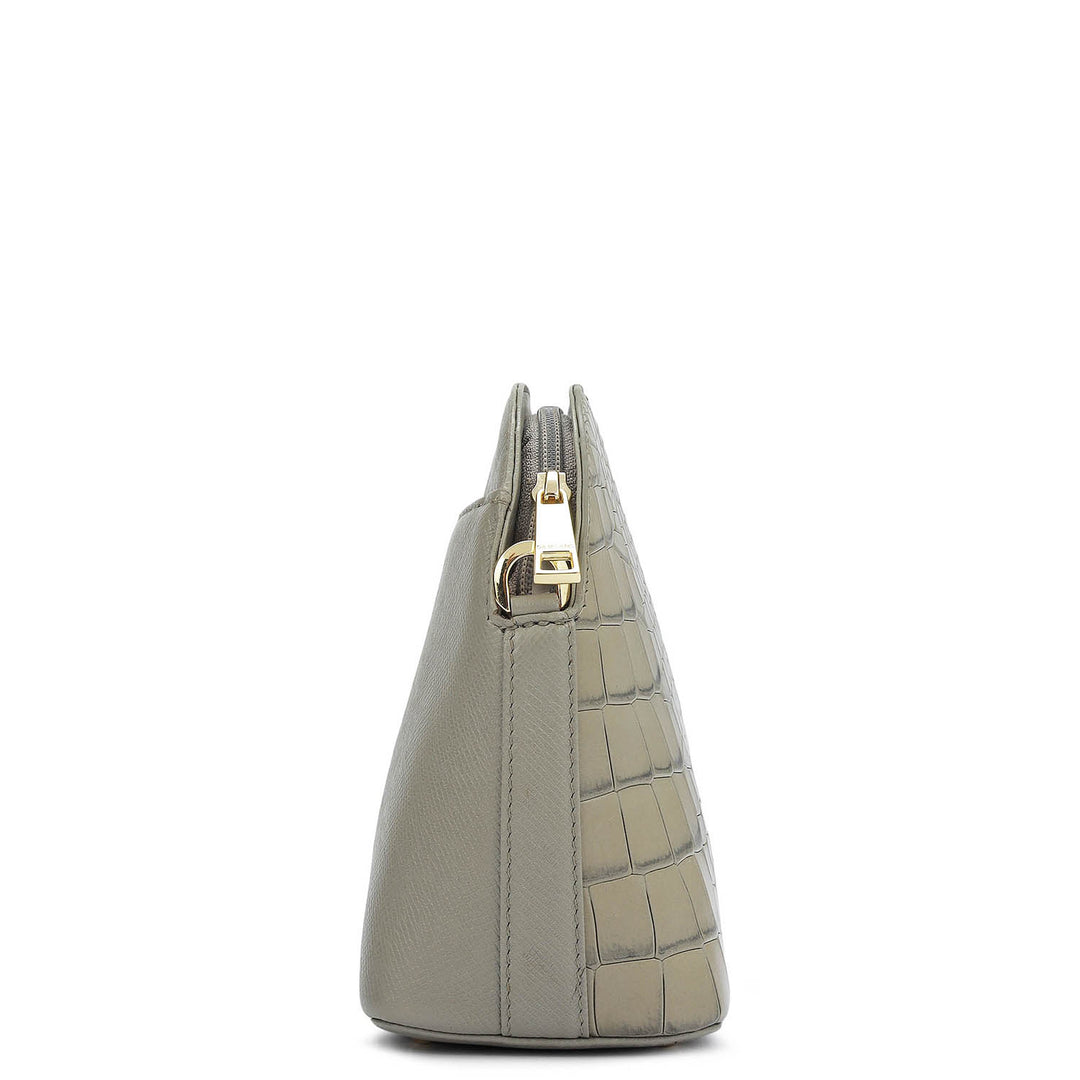 Small Croco Franzy Leather Sling - Stone Grey