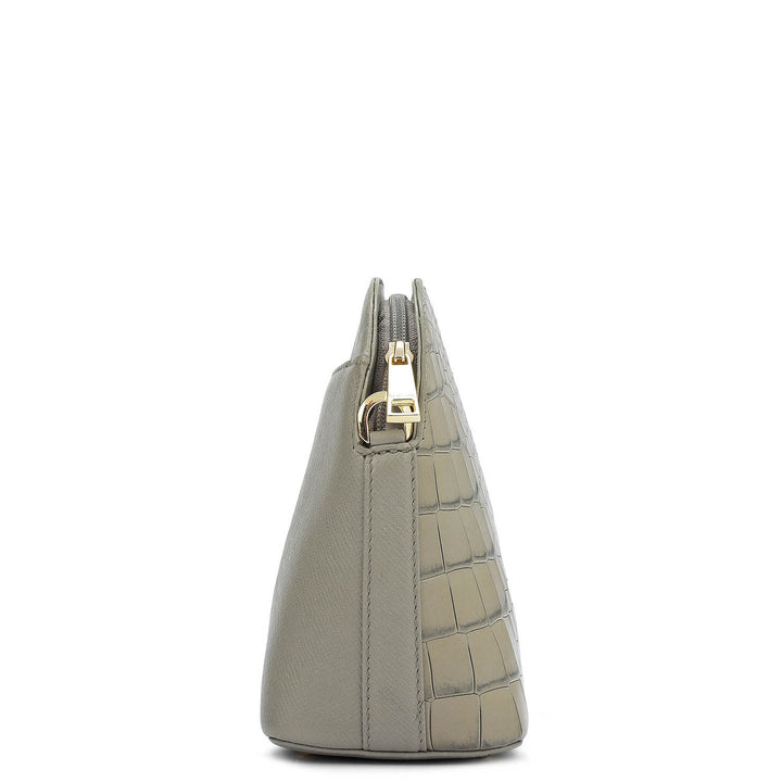 Small Croco Franzy Leather Sling - Stone Grey