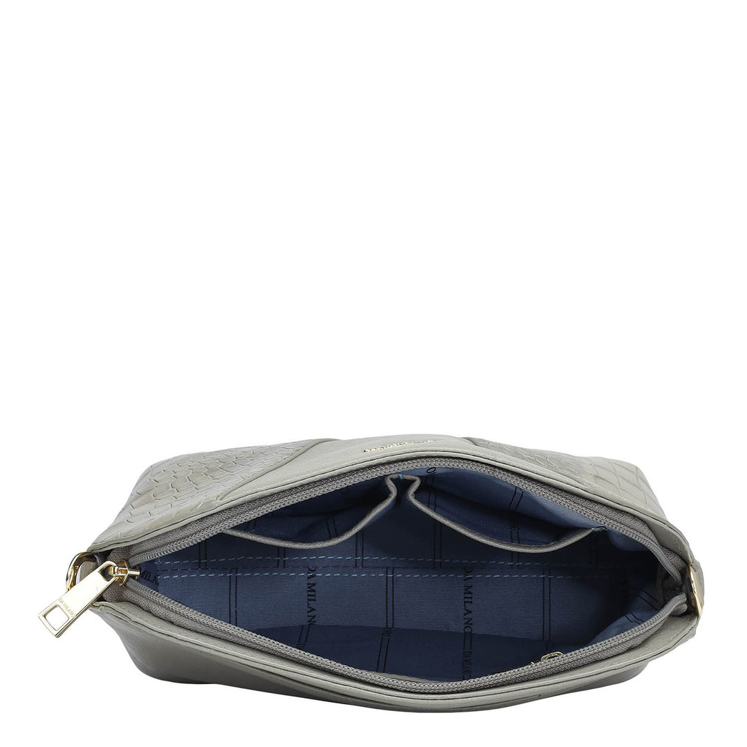 Small Croco Franzy Leather Sling - Stone Grey