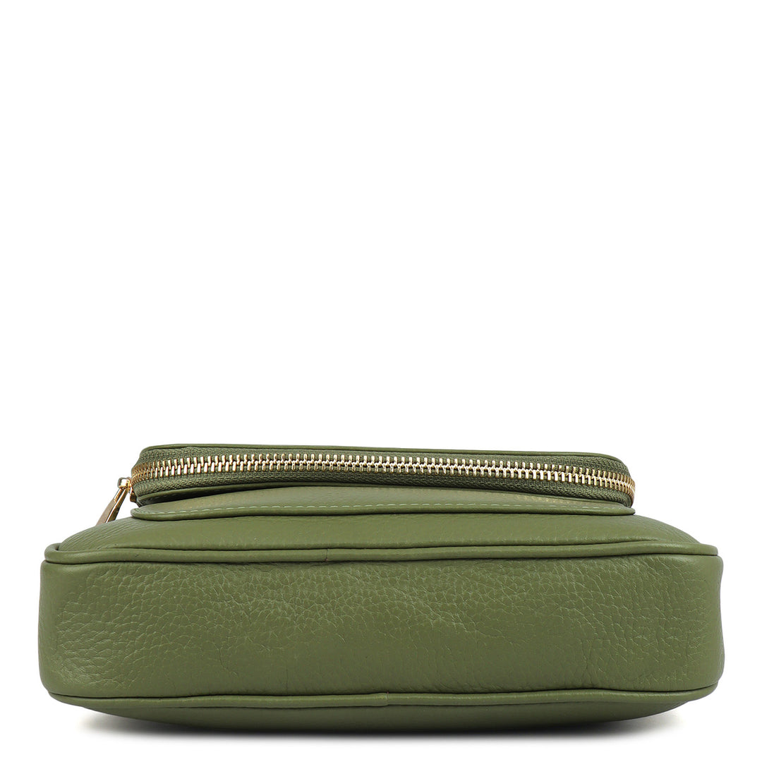 Small Wax Leather Crossbody Bag- Fern