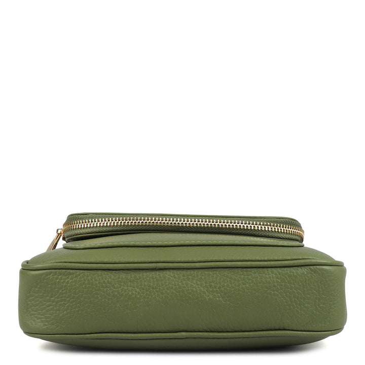 Small Wax Leather Crossbody Bag- Fern