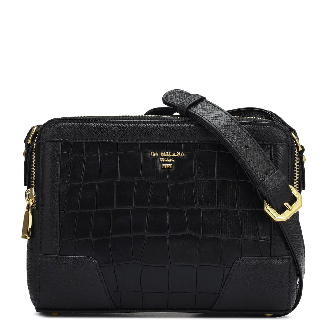 Small Croco Franzy Leather Sling - Black