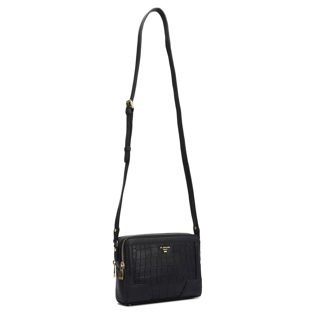 Small Croco Franzy Leather Sling - Black